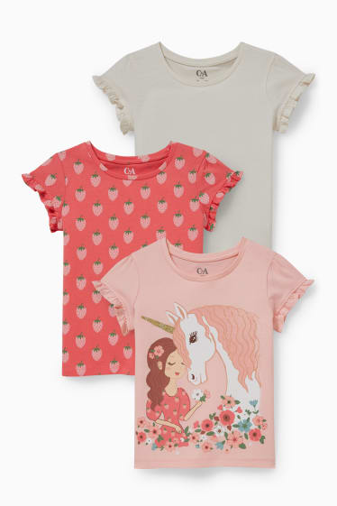 Niños - Pack de 3 - camisetas de manga corta - fucsia