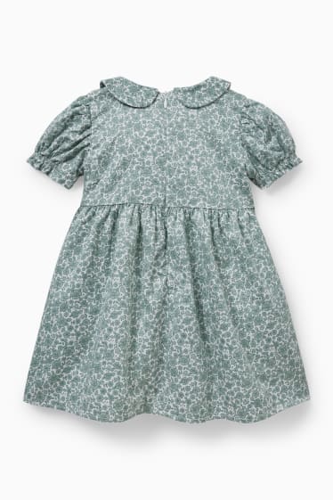 Babys - Baby-Kleid - geblümt - dunkelgrün / weiss