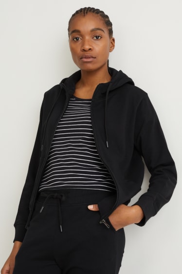 Damen - Basic-Sweatjacke mit Kapuze - schwarz