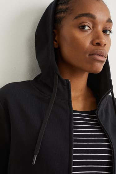 Damen - Basic-Sweatjacke mit Kapuze - schwarz