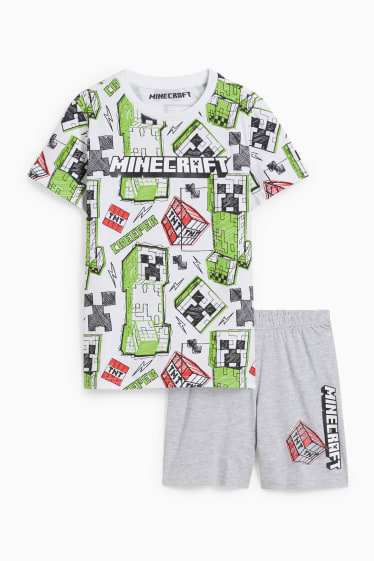 Kinder Jungen - Minecraft - Shorty-Pyjama - weiss / grau
