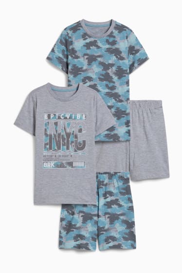 Bambini - Confezione da 2 - pigiama con pantaloni corti - 4 pezzi - grigio