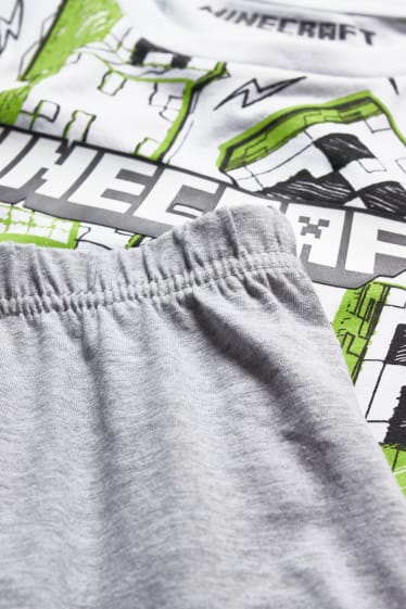 Kinder Jungen - Minecraft - Shorty-Pyjama - weiss / grau