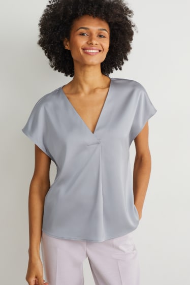 Women - Satin blouse - light gray
