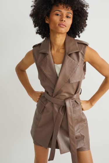 Women - Waistcoat - faux leather - brown