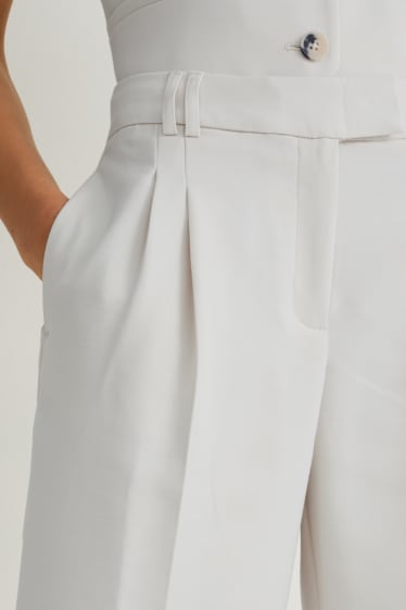 Women - Business trousers - high waist - wide leg - creme