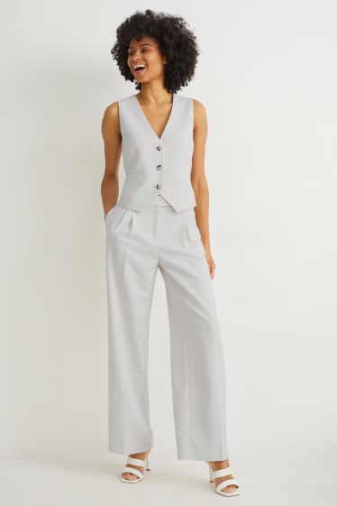 Women - Business trousers - high waist - wide leg - creme