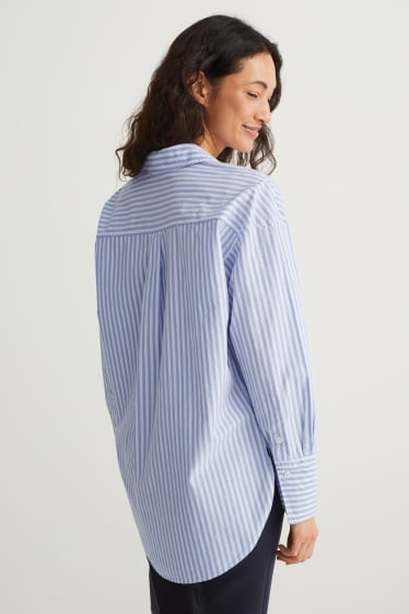 Damen - Bluse - Oversized - gestreift - blau / weiss