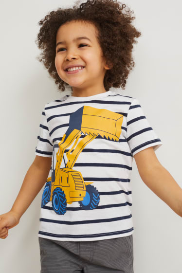 Kinderen - Set van 3 - graafmachine - T-shirt - donkerblauw