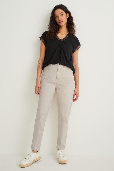 Women - Trousers - high waist - regular fit - creme