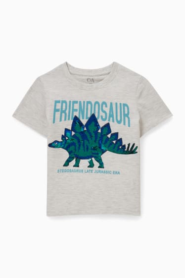 Kinder - Dino - Kurzarmshirt - hellgrau-melange