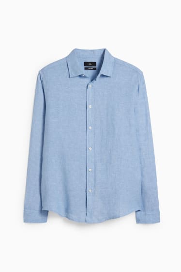 Uomo - Camicia di lino - regular fit - collo all'italiana - azzurro