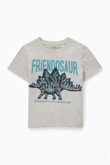 Children - Dinosaur - short sleeve T-shirt - light gray-melange