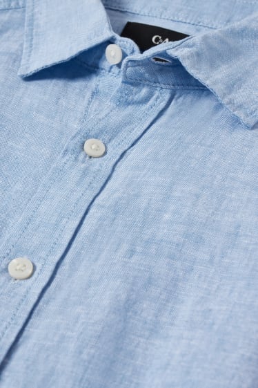 Uomo - Camicia di lino - regular fit - collo all'italiana - azzurro