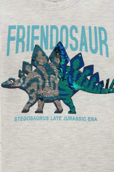 Children - Dinosaur - short sleeve T-shirt - light gray-melange