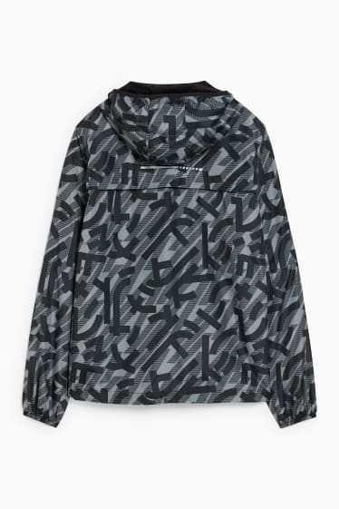 Heren - Jas met capuchon - zwart / grijs