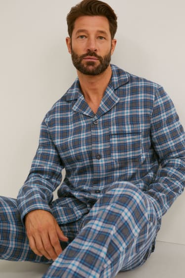 Hommes - Pyjama en flanelle - à carreaux - bleu / gris