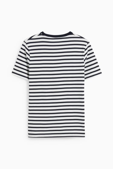 Men - T-shirt  - striped - dark blue / white