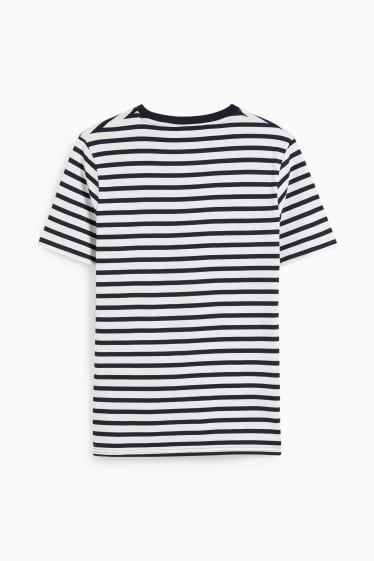 Men - T-shirt  - striped - dark blue / white