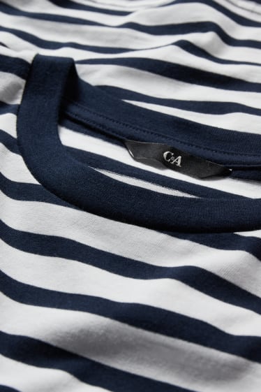 Men - T-shirt  - striped - dark blue / white