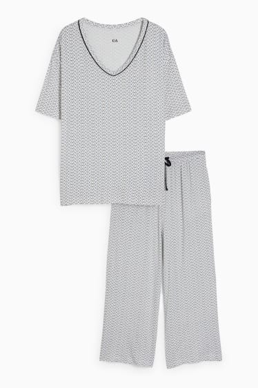 Damen - Pyjama - gemustert - cremeweiss