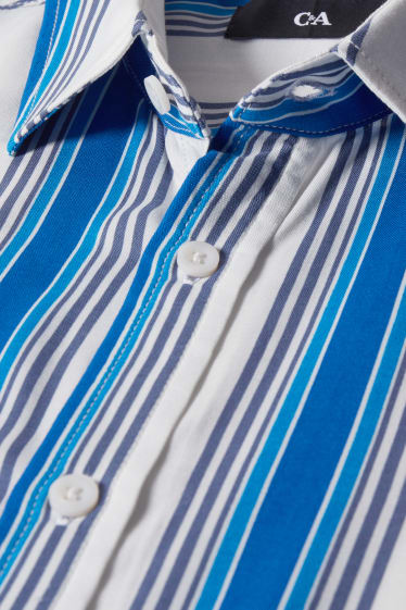 Men - Shirt - regular fit - kent collar - striped - white / light blue