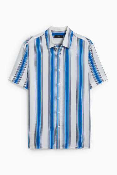 Men - Shirt - regular fit - kent collar - striped - white / light blue
