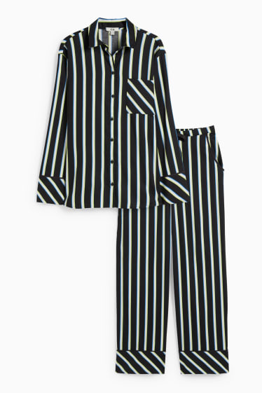 Damen - Pyjama - gestreift - schwarz