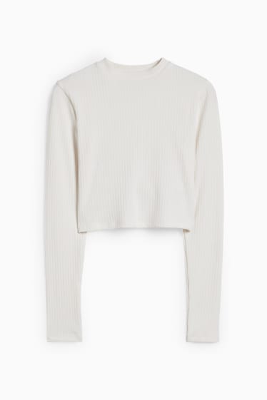 Damen - Crop Langarmshirt - cremeweiss