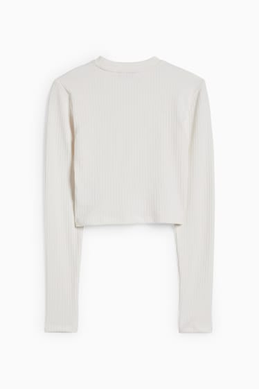Damen - Crop Langarmshirt - cremeweiss