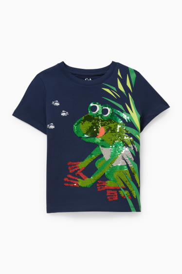 Niños - Camiseta de manga corta - brillos - azul oscuro