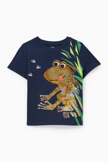 Niños - Camiseta de manga corta - brillos - azul oscuro