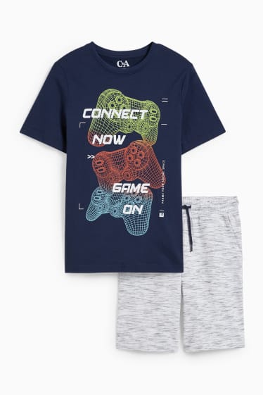 Kinder Jungen - Set - Kurzarmshirt und Sweatshorts - dunkelblau