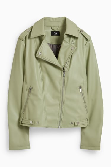 Women - Biker jacket - faux leather - light green