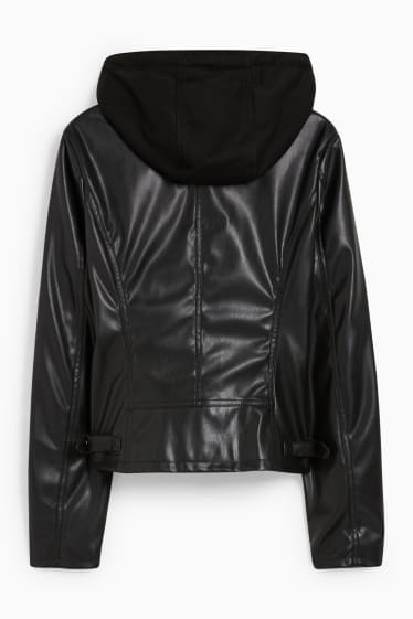 Women - Jacket with hood - faux leather - black