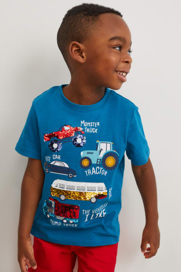Kinderen - Voertuigen - T-shirt - glanseffect - blauw