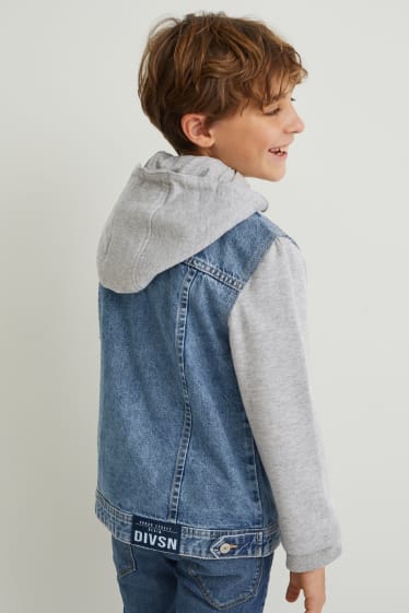 Dětské - Džínová bunda s kapucí - džíny - světle modré