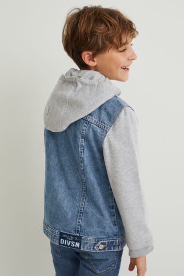 Kinder Buben - Jeansjacke mit Kapuze - helljeansblau