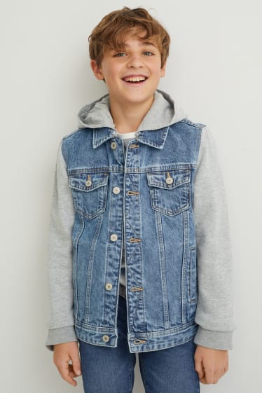 Kinder Buben - Jeansjacke mit Kapuze - helljeansblau