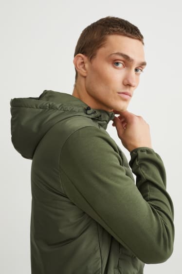 Hommes - Veste de sport à capuche - matière recyclée - vert foncé