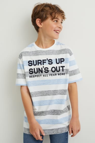 Kinder Jungen - Kurzarmshirt - gestreift - weiss