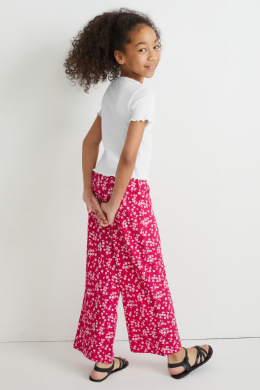 Enfants filles - Ensemble - T-shirt et pantalon de toile - 2 pièces - rose foncé
