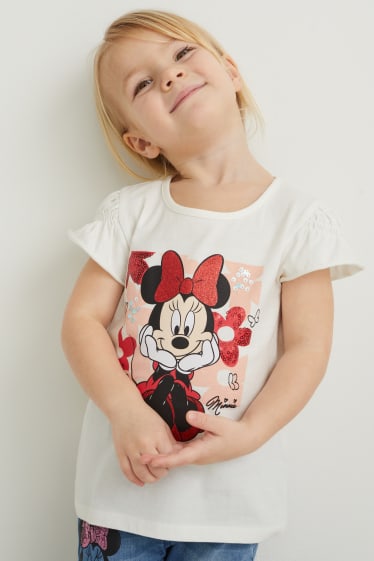 Kinder - Minnie Maus - Kurzarmshirt - Glanz-Effekt - cremeweiß
