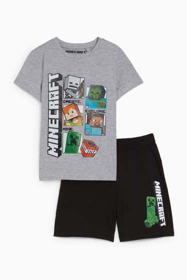 Dzieci - Minecraft - krótka piżamka - 2 części - jasnoszary-melanż