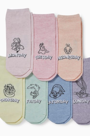 Femmes - Lot de 7 paires - chaussettes de sport à motif - Looney Tunes - rose