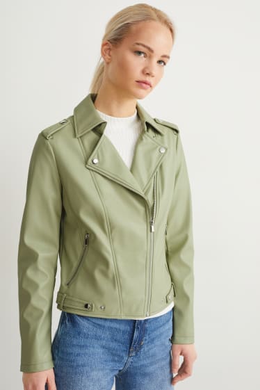 Women - Biker jacket - faux leather - light green