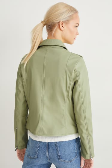 Women - Biker jacket - faux leather - light green