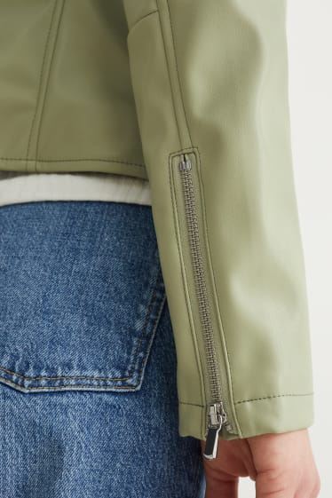 Women - Biker jacket - faux leather - light green