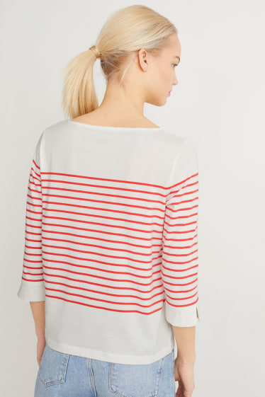 Damen - Langarmshirt - gestreift - weiss / rot