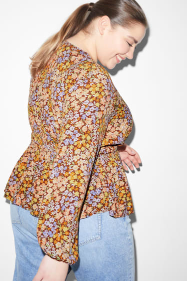Donna - Blusa - a fiori - marrone chiaro